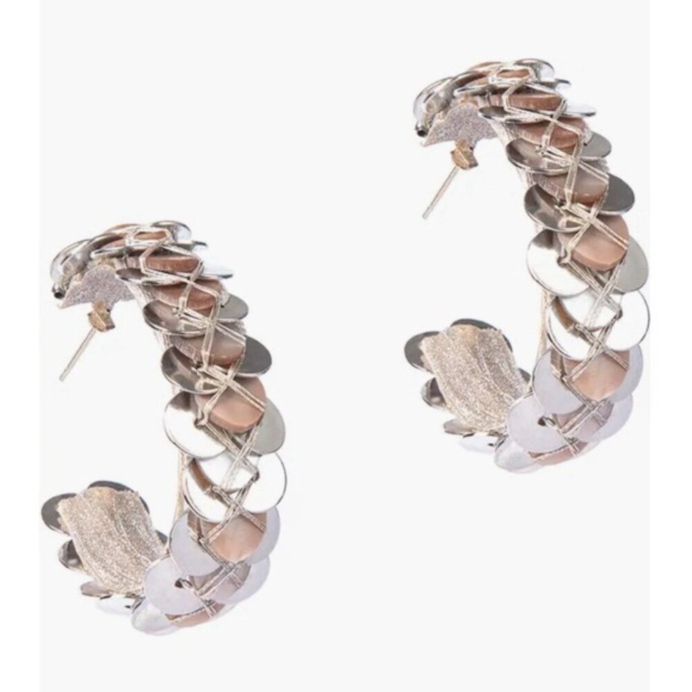 NWT Deepa Gurnani Acacia Hoop Earrings Smooth Discs Beads Crystals Mother Pearl